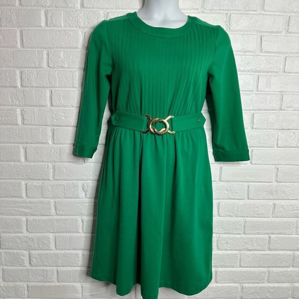 Elizabeth McKay The Pleated Dress Belted Green Knit size 14